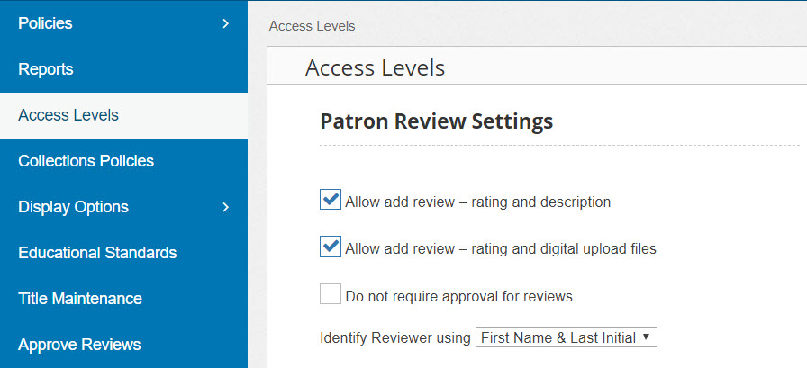 Patron Review settings options.